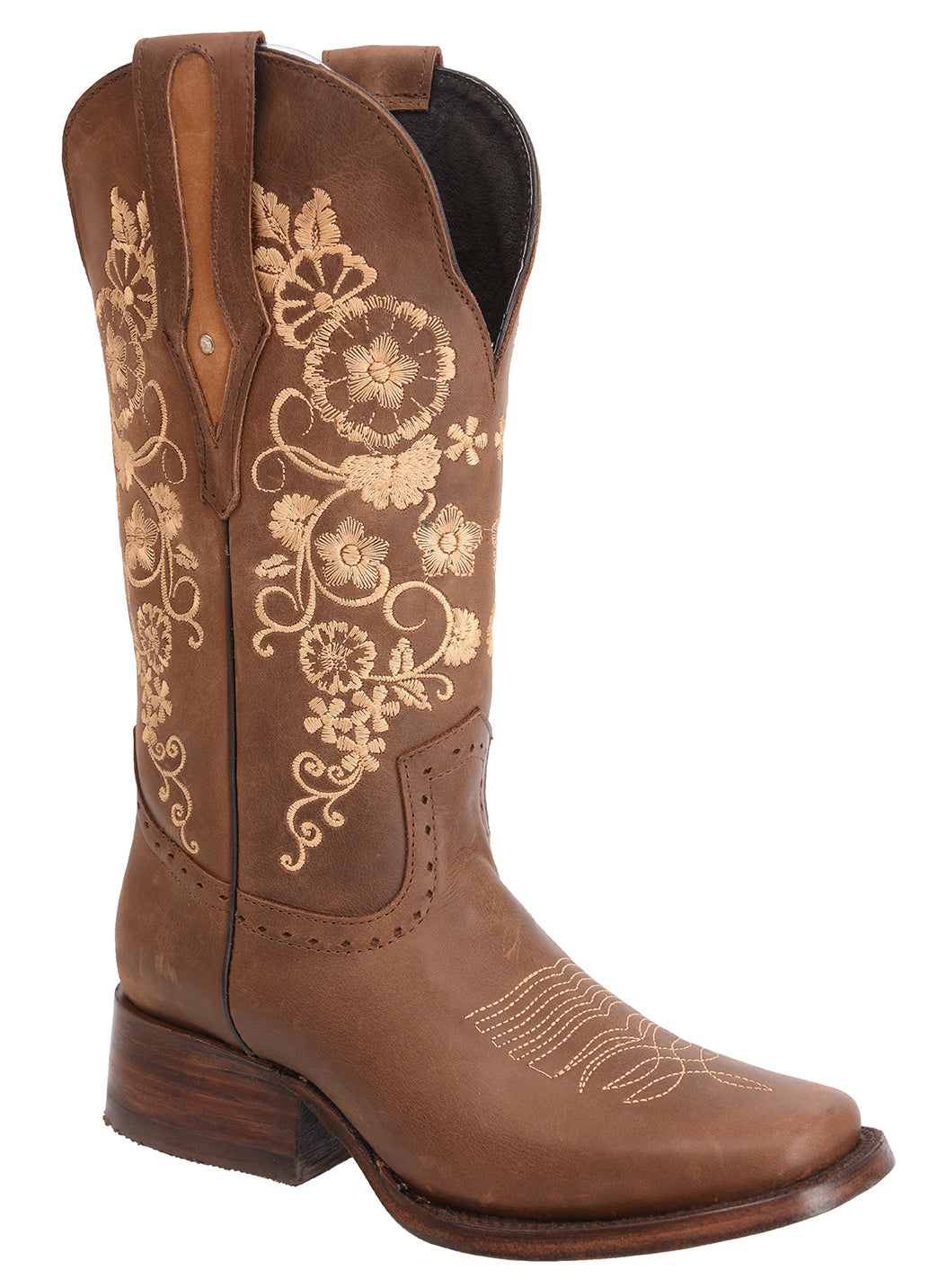 Bota de Rodeo con flores p/Dama color café ID: 340338