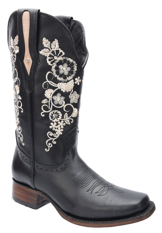 Bota de Rodeo con flores p/Dama color negro ID: 340340