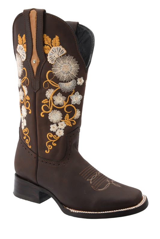 Bota de Rodeo con flores p/Dama color chocolate ID: 340342