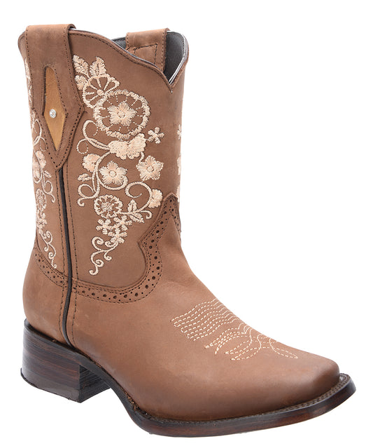 Bota corta de Rodeo con flores p/Dama color café ID: 340343