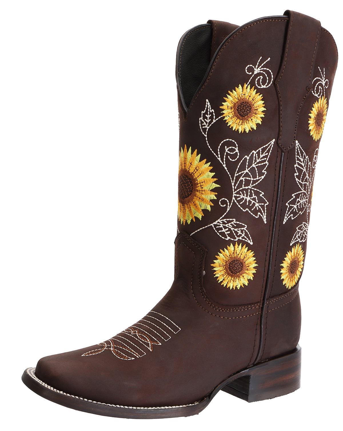 Bota de Rodeo con flores p/Dama color café ID: 340388