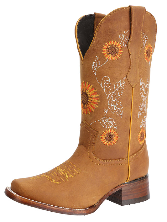 Bota de Rodeo con flores p/Dama color miel ID: 340392